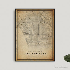 Impression de carte vintage de Los Angeles, affiche de carte rétro de Los Angeles, carte ancienne, Californie, art mural bureau, cadeau d'anniversaire de pendaison de crémaillère | VU02