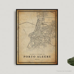 Porto Alegre Vintage Karte Druck, Porto Alegre Retro Karte Poster, antike Karte, Brasilien, Bürowand, Einweihungsparty Geburtstagsgeschenk | VW167