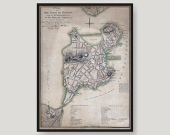 Bostonkarta från 1775, antik karta över Boston, gammal historisk karta över Boston, stadskarta över Boston | MP234