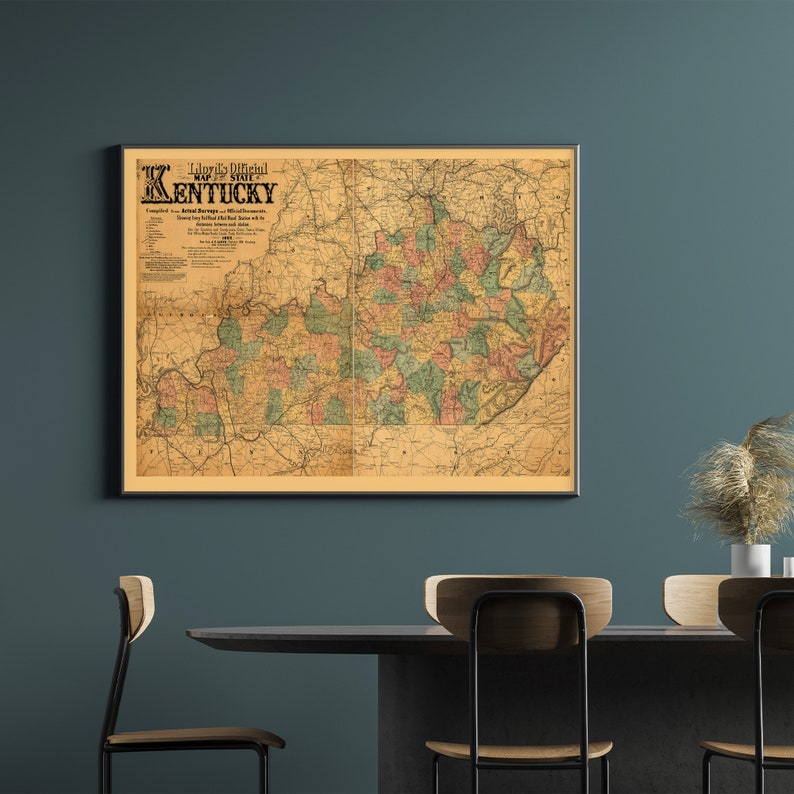 Map Of The State Of Kentucky, Historical Map of Kentucky, Antique map of Kentucky, Old Map of Kentucky, Vintage Kentucky Map MP291 image 2