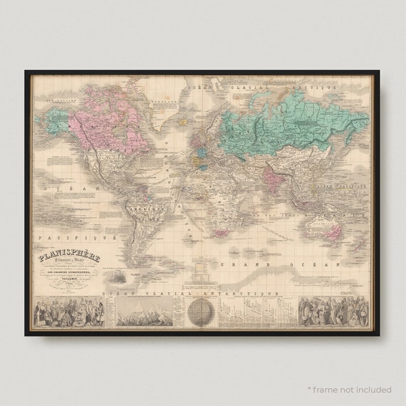 Art & Collectibles Digital Prints Rare Vintage Map of the World MP467
