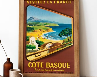 La Côte Basque vintage Affiche, La Côte Basque Retro Print, vintage Français Travel Poster | TR388
