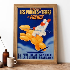 Poster vintage Les Pommes De Terre, stampa retrò di cibo francese, stampa antica di cibo francese, poster vintage di cibo e bevande / FD100