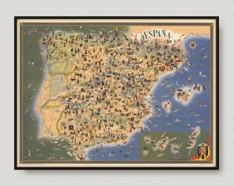 1957 Spain, Antique map of Spain, Old Map of Spain, Vintage Spain Map | MP97