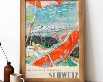 Switzerland Vintage Poster, Switzerland Retro Print, Vintage Swiss Travel Poster | TR377