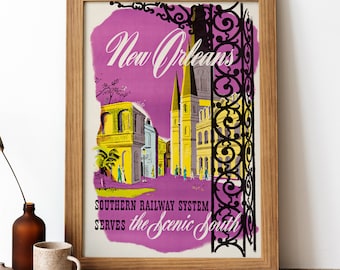 New Orleans Vintage Poster, American Retro Print, Vintage American Travel Poster | TR202