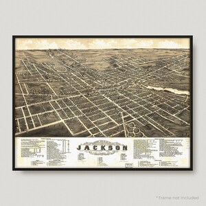 1881 Panoramaaussicht der Stadt Jackson,Michigan, Antike Karte von Jackson, Alte Historische Karte von Jackson, Jackson City Map | MP235