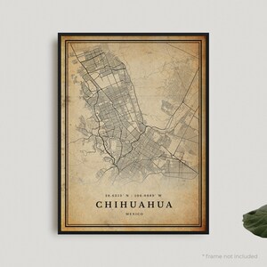 Impression de carte vintage de Chihuahua, affiche de carte rétro de Chihuahua, carte de style ancien, Mexique, oeuvre d'art murale de bureau, cadeau d'anniversaire de pendaison de crémaillère | VW409