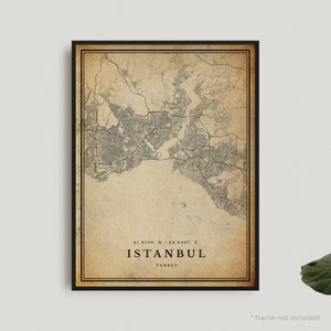 Impression de carte vintage d'Istanbul, affiche de carte rétro d'Istanbul, carte de Style ancien, Turquie, art mural de bureau, cadeau d'anniversaire de pendaison de crémaillère | VW118