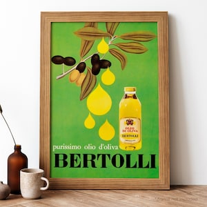 Bertolli Olio Vintage Poster, Italian Food Retro Print, Italian Food Antique Print, Food & Drink Vintage Poster | FD146