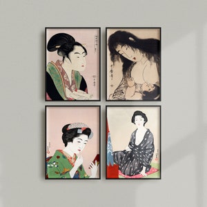 Set of 4 Vintage Japanese Posters, Retro Japanese Ads, Japanese Antique Prints, Japanese Lover Gift, Vintage Japanese Art | SE38