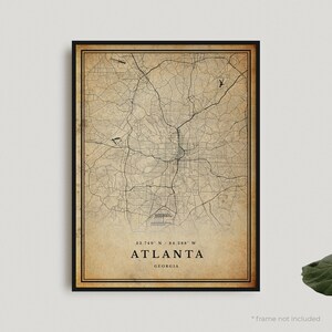 Atlanta Vintage Map Print, Atlanta Retro Map Poster, Antique Style Map, Georgia, Office Wall Art, Housewarming Birthday Gift | VU40