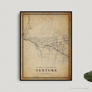 Ventura vintage kaartafdruk, Ventura retro kaartposter, kaart in antieke stijl, Californië, kunst aan de muur kantoor, housewarming verjaardagscadeau | VU258