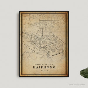 Impresión de mapa antiguo de Haiphong, póster de mapa retro de Haiphong, mapa de estilo antiguo, Vietnam, arte de pared de oficina, regalo de cumpleaños de inauguración de la casa / VW398