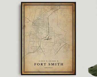 Fort Smith Vintage Map Print, Fort Smith Retro Map Poster, Antique Style Map, Arkansas, Office Wall Art, Housewarming Birthday Gift | VU355