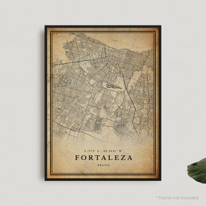Fortaleza Vintage Map Print, Fortaleza Retro Map Poster, Mapa de estilo antigo, Brasil, Arte de parede de escritório, Presente de aniversário de inauguração de casa | VW175