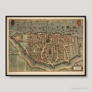 Joris Hoefnagel Mapa Antwerpii, Antyczna Mapa Antwerpii, Stara Historyczna Mapa Antwerpii, Mapa Miasta Antwerpii | MP386
