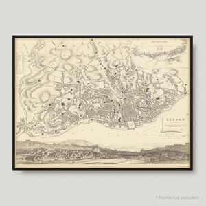 1833 Karte von Lissabon, Antike Landkarte von Lissabon, alte Historische Karte von Lissabon, Lissabon Stadtplan | MP363