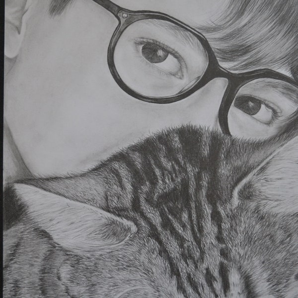 Portrait personnalisé graphite, humain, animal, anniversaire de mariage, cadeaux couples, perte de son animal