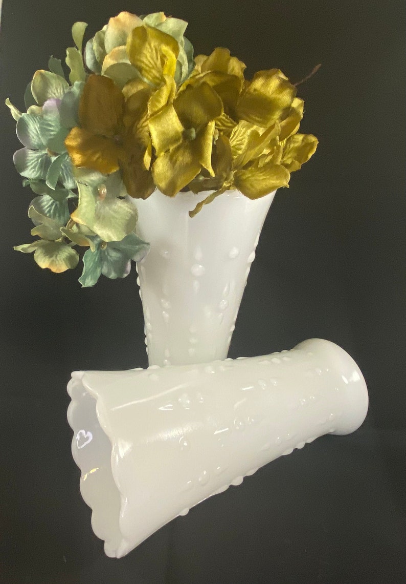 Anchor Hocking Milk Glass Vases With Dot Dash Pattern Etsy
