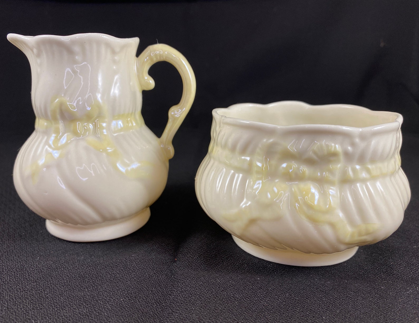 Belleek ribbon Cream and Sugar Set Etsy