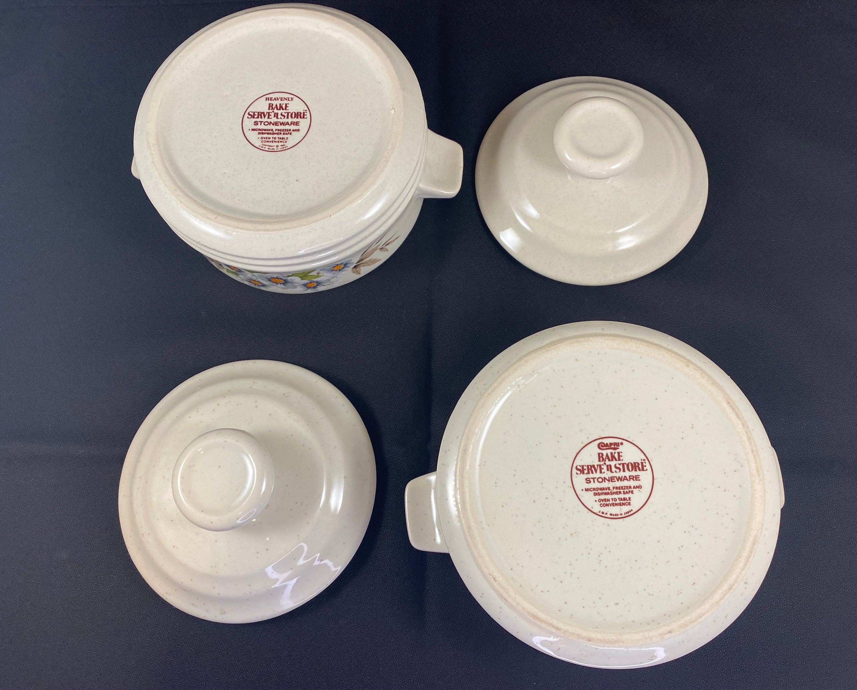 Bake Serve 'n Store Stoneware Crocks 4 Capri, 1 Heavenly, and 1 Sweet