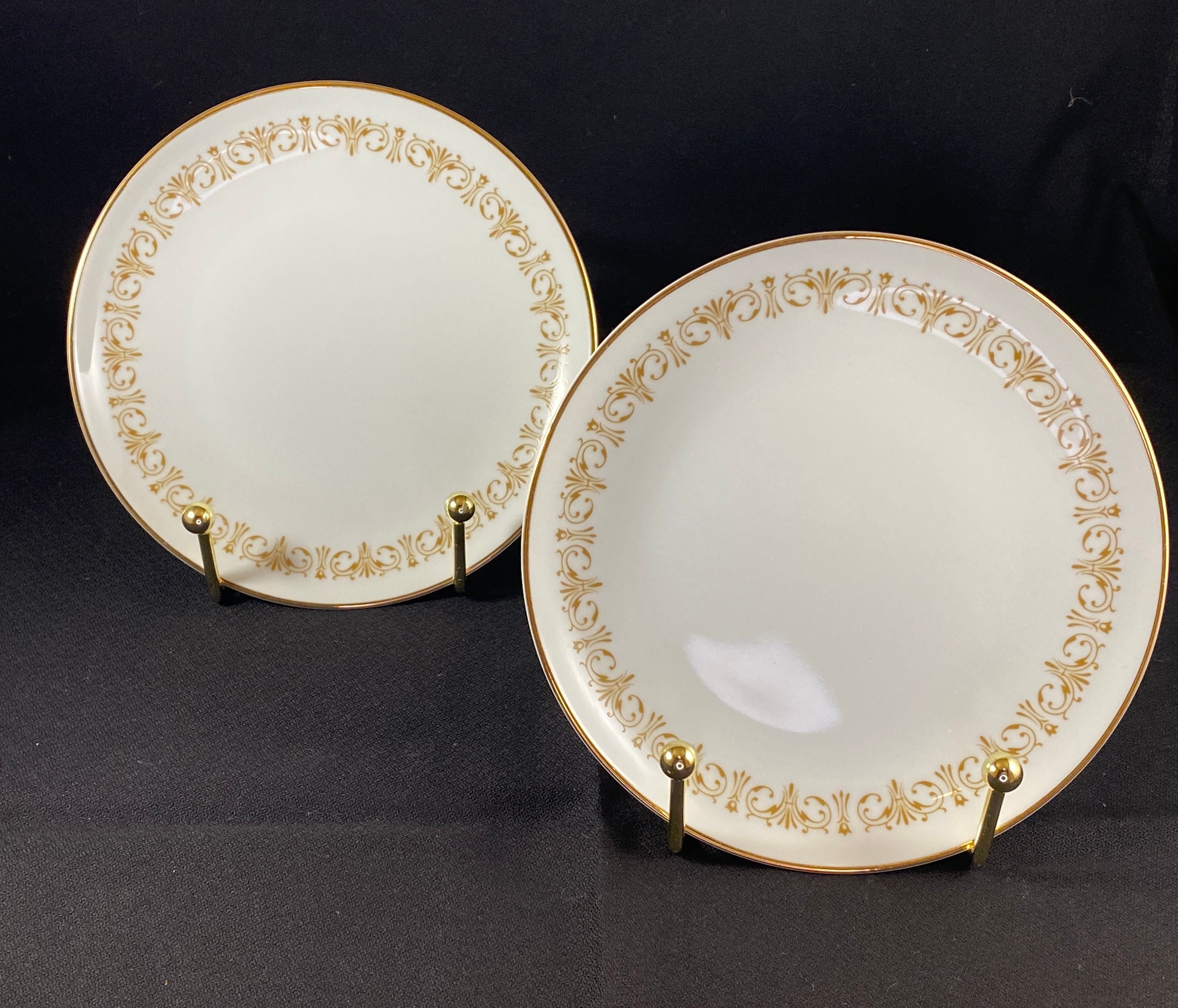Pairs of Sheffield Fine China imperial Gold Teacups, Saucers, and Bread