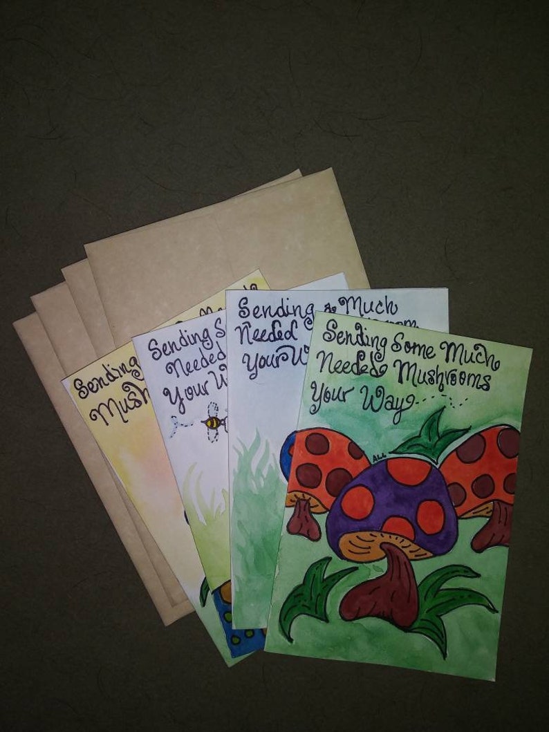 Hand Painted Happy Colorful Mushroom Note Cards