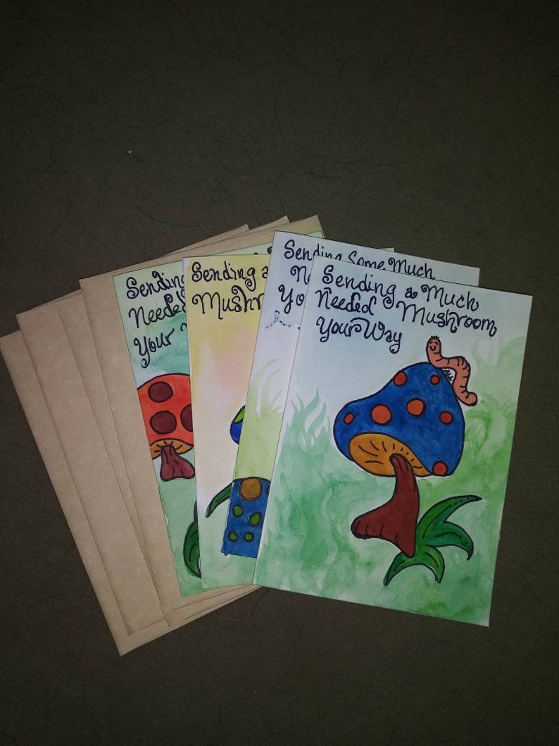 Hand Painted Happy Colorful Mushroom Note Cards