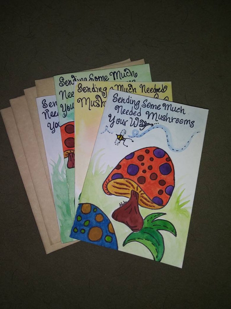Hand Painted Happy Colorful Mushroom Note Cards