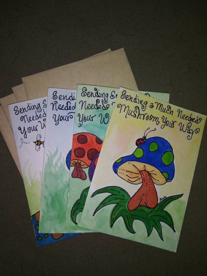 Hand Painted Happy Colorful Mushroom Note Cards