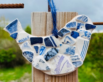 Seekeramik Mosaik Vogel, handgefertigt in Fife, Schottland #b02