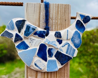 Meereskeramik-Mosaikvogel, handgefertigt in Fife, Schottland #b04
