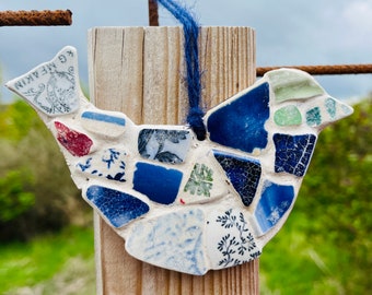 Seekeramik Mosaik Vogel, handgefertigt in Fife, Schottland #b01