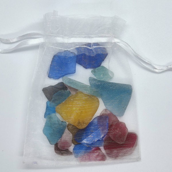 Bag of unusual colours of Scottish sea glass collected on the Fife coast.