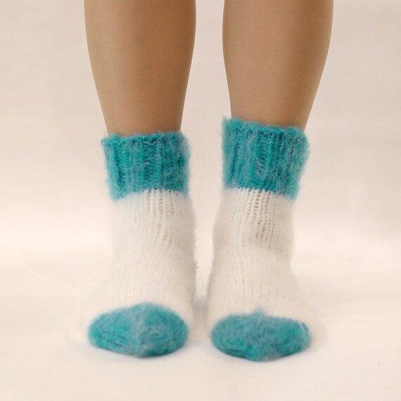 CUTE FUZZY SOCKS Hand Knitted Fashion Multicolored Wool Etsy