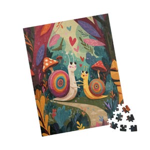 Charming Nature Puzzles for All Ages, Family Game Night, Kids Fun Activity, Gift for Puzzle Lovers, Colorful Snail Design