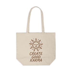 日常使いに最適なエコフレンドリーなトートバッグ。Create Good Karma キャンバス ショッピングトートバッグ。再利用可能なギフト。ビーチバッグ。マーケットトートバッグ。毎日持ち歩けるバッグ。