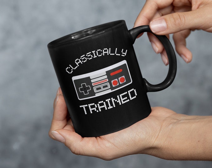 Retro “Classically Trained” Video Game Mug | Funny Mugs | Retro Video Games, Gamer Coffee Mug, For Gamer Girl, Him, Nerdy Gifts For Him