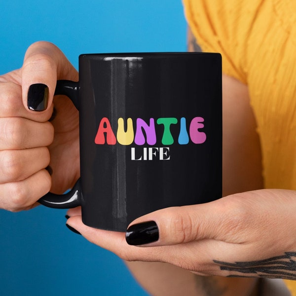 Auntie Life Aunt Mug In My Auntie Era Retro Font Auntie Mug Tia Mug Groovy Font Auntie Cup Wavy Text 80s Font Promoted To Aunt 70s Font