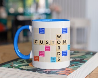Personalized Scrabble Coffee Mug With Custom Words | Scrabble Board Game Gift | Scrabble Tiles Custom Gift For Board Game Lovers, Mom, Dad