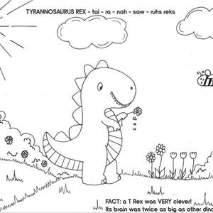 Afdrukbaar kleurboek | Vijf pagina's met dinosaurusscènes | Informatieblad dinosaurus