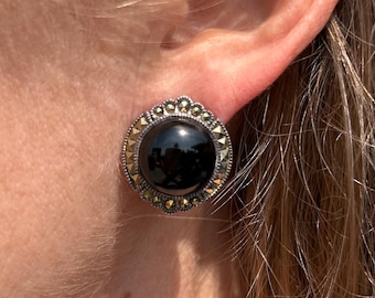 Sterling Silver Earrings, Black Onyx Jewelry, Marcasite Jewelry, Estate Jewelry, Vintage Earrings, Marcasite Earrings, Old Fashioned Jewelry