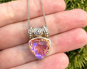Sterling Silver Pendant, Sterling Necklace, Unique Jewelry, Vintage Jewelry, Estate Necklace, Orange Stone Necklace