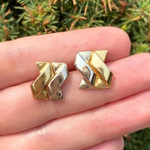USA Seller, 18k Two-Tone, Statement Earrings, Vintage Jewelry, Estate Jewelry, Unique Earrings,