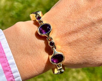 14k Solid Gold Amethyst Bracelet, 47 grams, Genuine Gold, Gemstone Jewelry, Statement Bracelet, Estate Jewelry, Vintage Jewelry