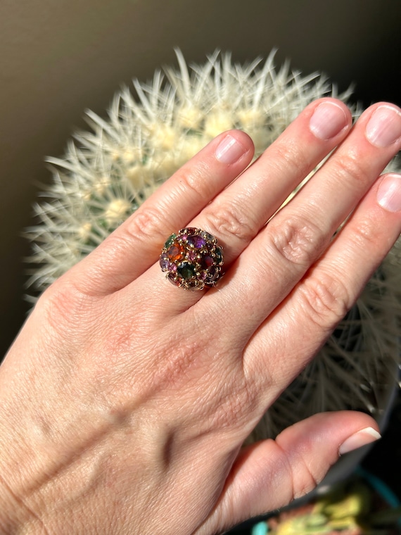 18k Gemstone Ring, Multi-Gemstone Ring, Vintage J… - image 2