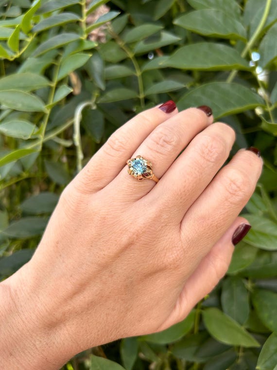 14k Gold Ring, Blue Zircon Jewelry, Gemstone Ring, Retro Jewelry, Estate Ring, Vintage Gemstone Ring, Solid Gold, Blue Zircon Gemstone