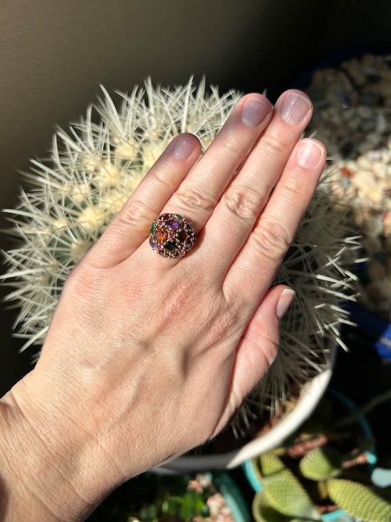 18k Gemstone Ring, Multi-Gemstone Ring, Vintage J… - image 4