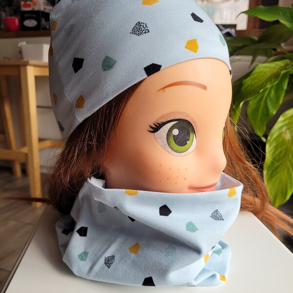 Bonnet et snood pour enfant /Bonnet en jersey / Bonnet pour fille ou garçon/ Bonnet d'hiver/ Bonnet de ski pour enfant/snood en jersey .